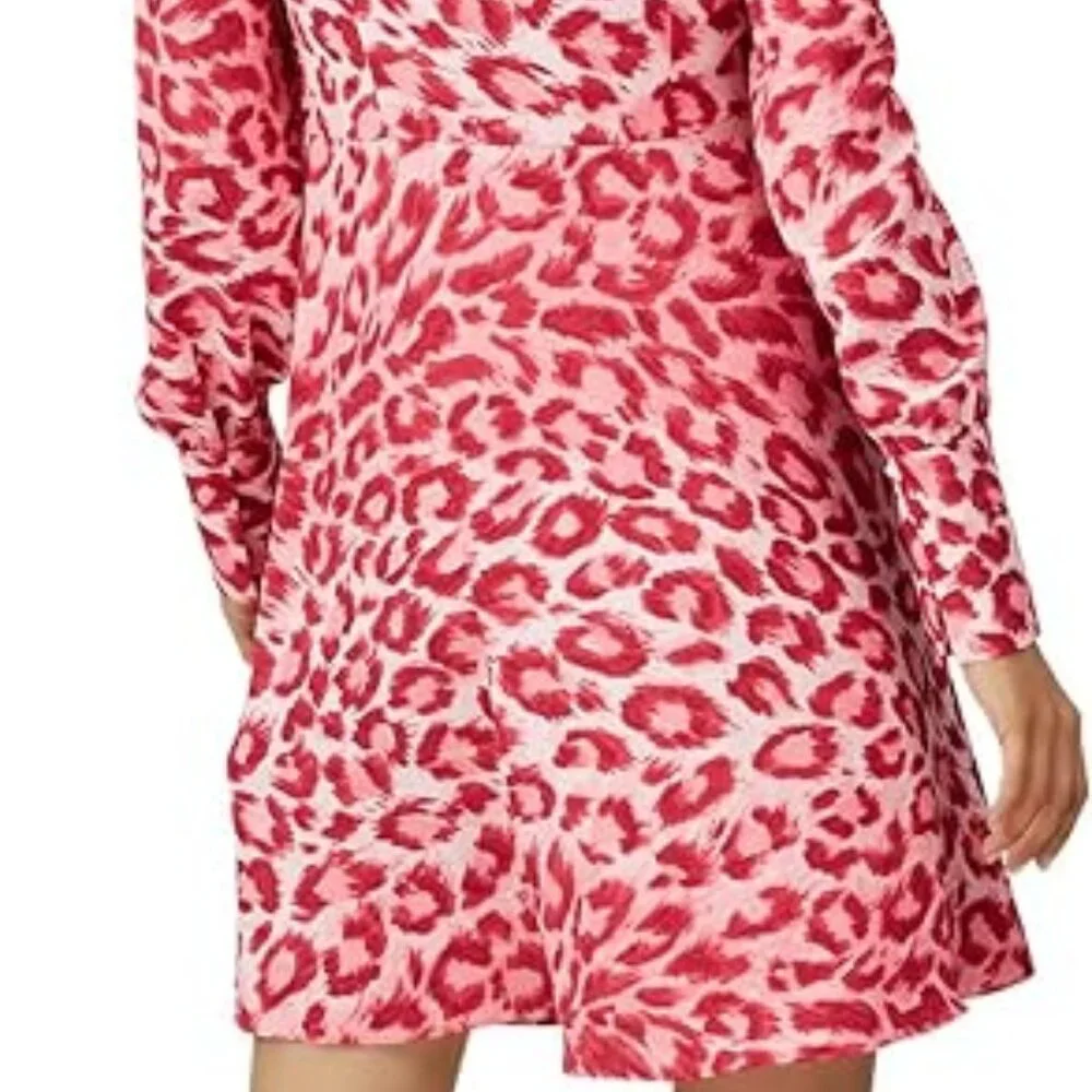 KATE SPADE NEW YORK Panthera Shirtdress in Pink + Red Leopard Print Size 2 NWOT